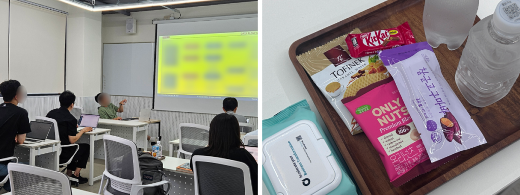 Zabbix 교육 현장과 쾌적한 강의를 위해 준비된 다과