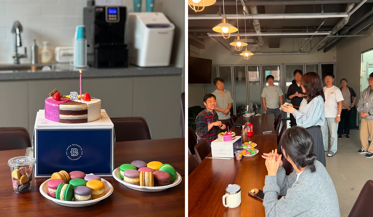 케이크와 마카롱이 있는 축하 파티